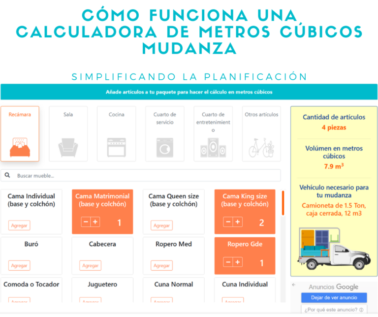 calculadora de metros cubicos para una mudanza